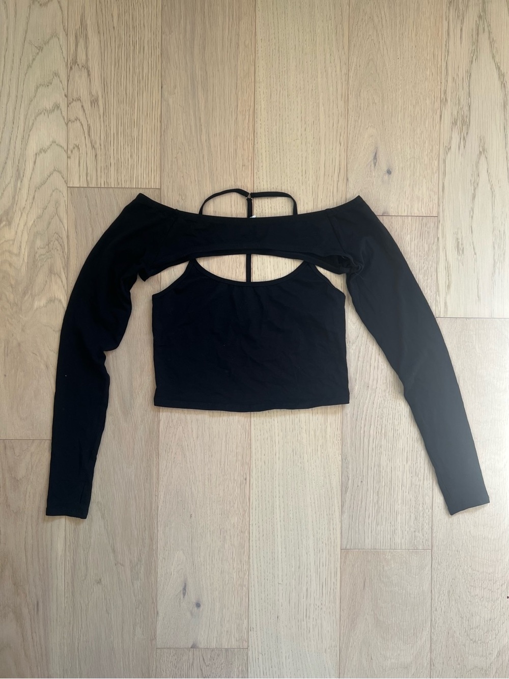 Black Long-Sleeve Shrug With Strappy  Top